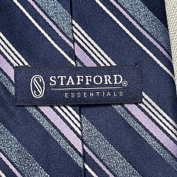 Stafford Men’s Striped 100% Silk Tie. Blue Purple Stripe Tie - Picture 3 of 8